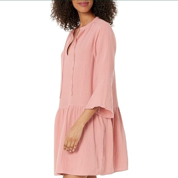 The Drop Women's Summer Gauze Bell Sleeve Mini Dress Size Small Color Rosette - Picture 2 of 14